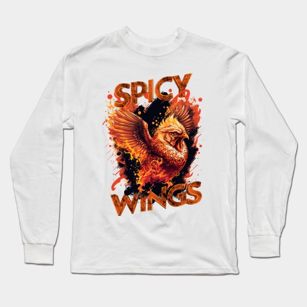 SPICY WINGS (WHITE SHIRT) Long Sleeve T-Shirt by TreemanMorse